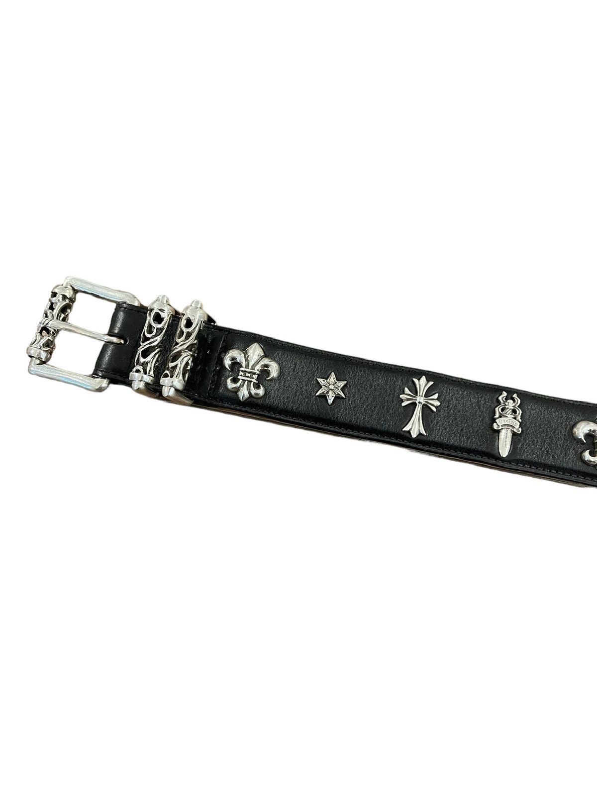 Pre-owned Chrome Hearts Flooded Silver Multi Motif Roller Belt In Black