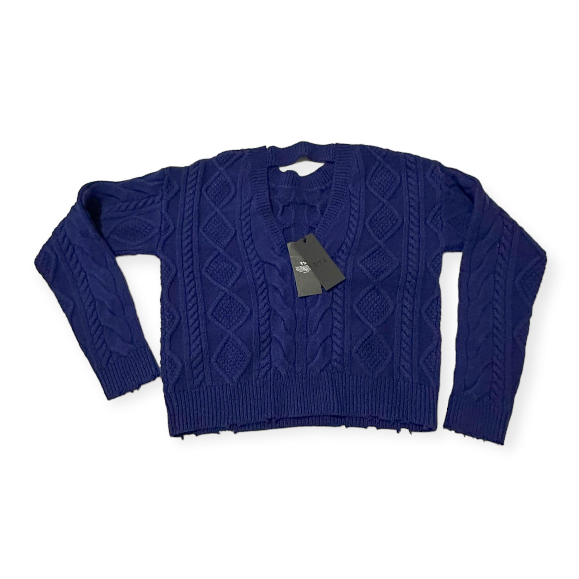 Rta RtA Zane Reverse V-Neck Cable Knit Sweater, Blue, Size S, N Size S / US 4 / IT 40 - 4 Thumbnail