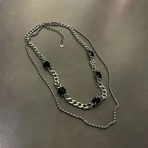 Jewelry Black Stone Necklace Chain Jewelry Classic Casual Gothic Art Size ONE SIZE - 4 Thumbnail