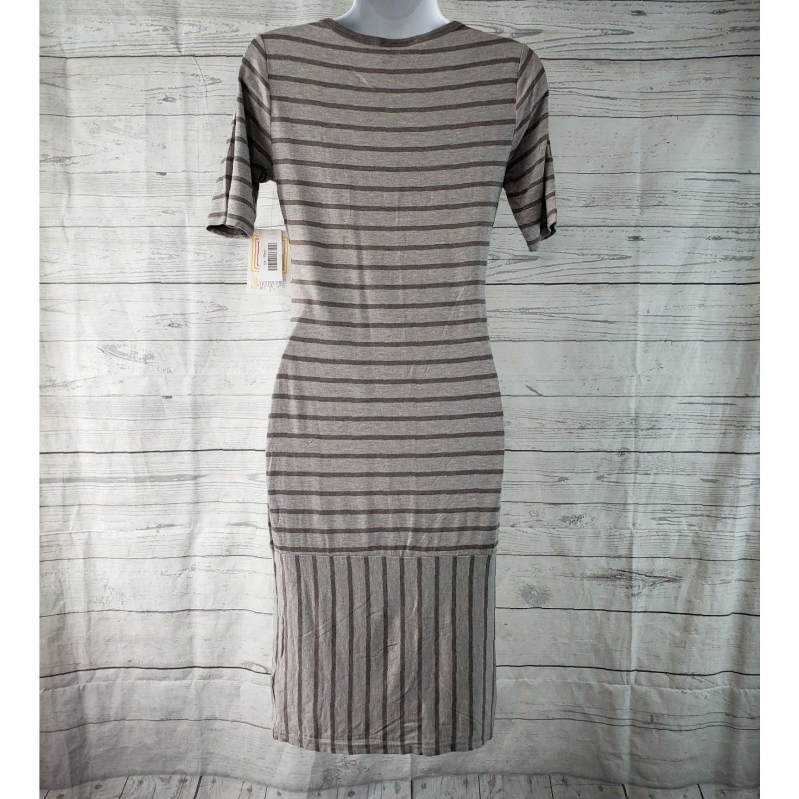 Vintage LuLaRoe Womens Julia Dress XS Gray Stripes Short Sleeve Rayon Blend Dress Size 26" / US 2 / IT 38 - 4 Thumbnail