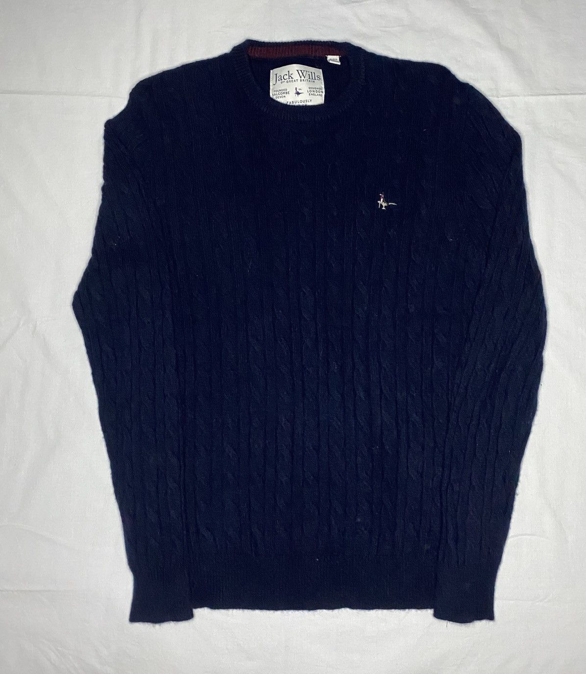Jack Wills JACK WILLS Navy Round Neck 100% Merino Wool Cable Knit Logo Size US L / EU 52-54 / 3 - 2 Thumbnail