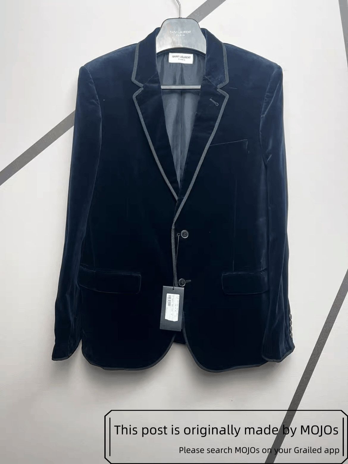 Sz 48 Saint Laurent Paris 14AW Blue Velvet Jacket Mojos31145