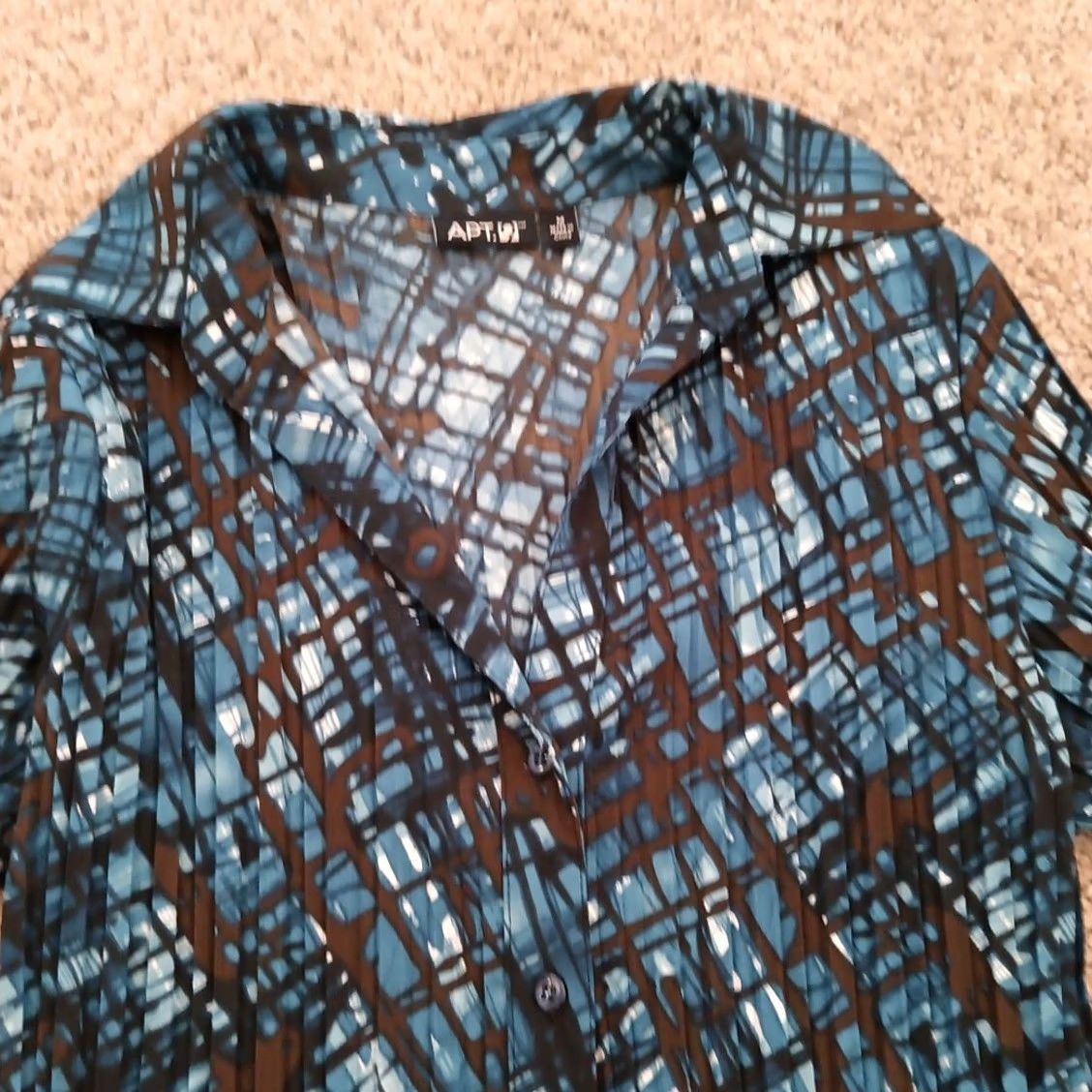 Apt. 9 Apt. 9 Womens Medium Blue Brown Geometric Long Sleeve Bell Cuff Button Up Shirt Size M / US 6-8 / IT 42-44 - 2 Thumbnail