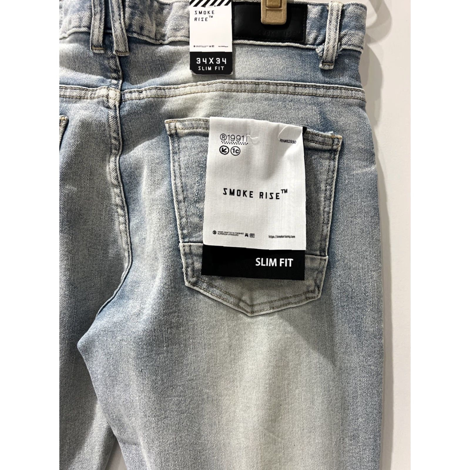 Both Smoke Rise Men Jeans Skinny Leggings Zip Front Distressed 5-Pocket Denim Blue 34x34 Slim Stretch Mid Rise Belt Loops Cotton Blend Regular Size Size US 34 / EU 50 - 3 Thumbnail