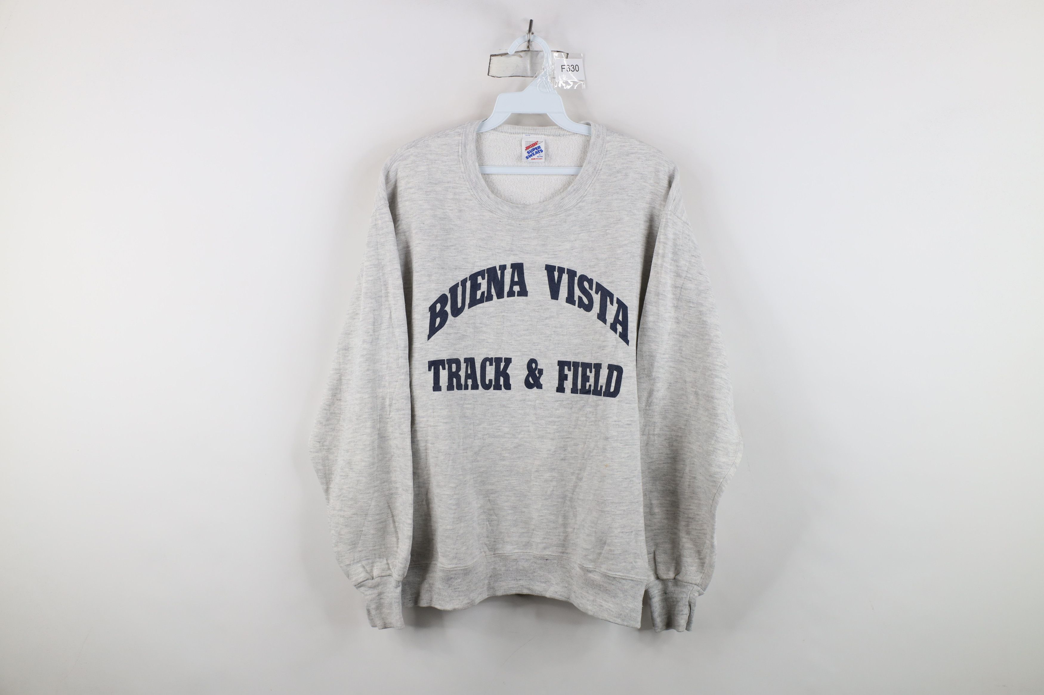 Vintage Vintage 90s Buena Vista Track and Field Sweatshirt Gray USA Size US L / EU 52-54 / 3 - 1 Thumbnail
