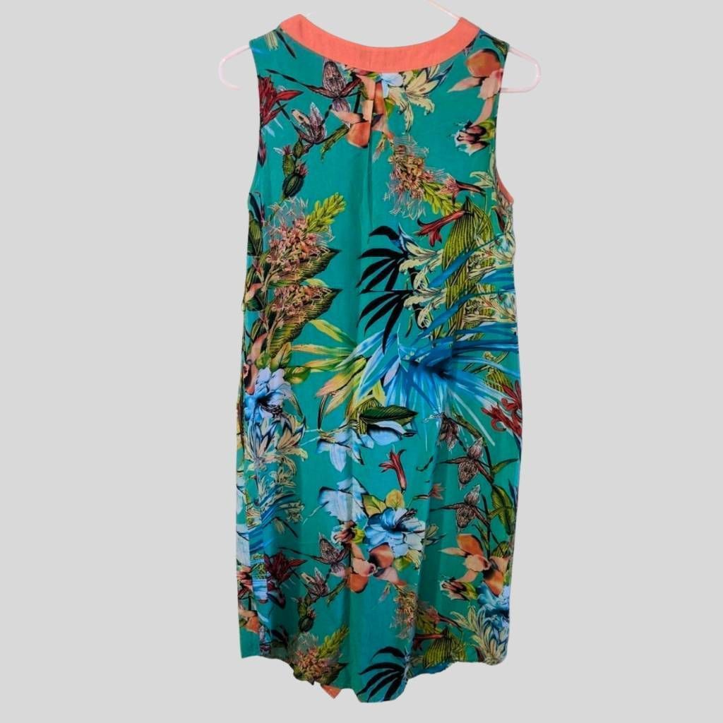 Brooklyn Industries Brooklyn Industries Dress XS Tropical Floral Rayon Teal Beac Size XS / US 0-2 / IT 36-38 - 2 Thumbnail