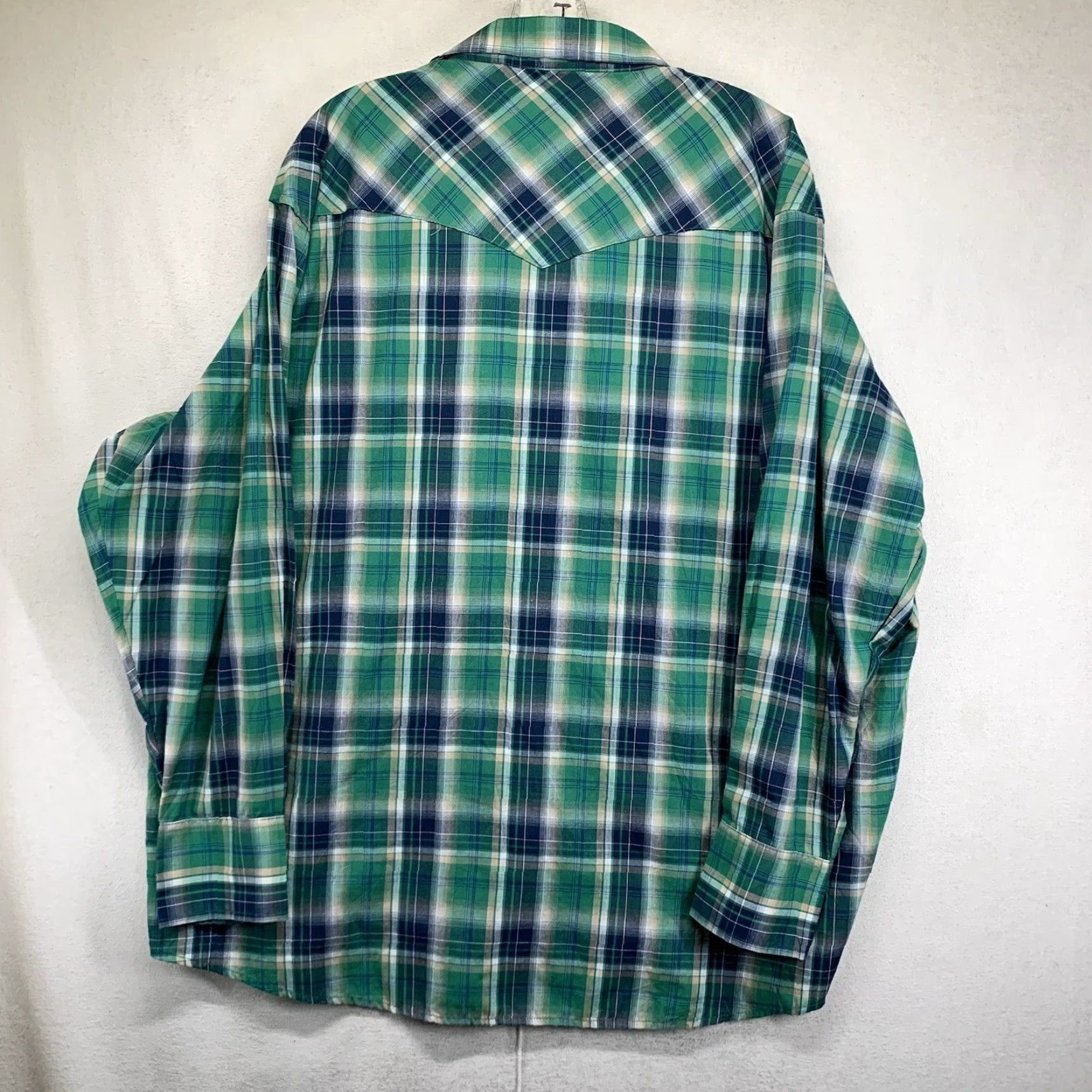 Wrangler Wrangler Mens 2XL Plaid Western Snap Button Long Sleeve Shirt Blue Green Casual Size US XXL / EU 58 / 5 - 2 Thumbnail
