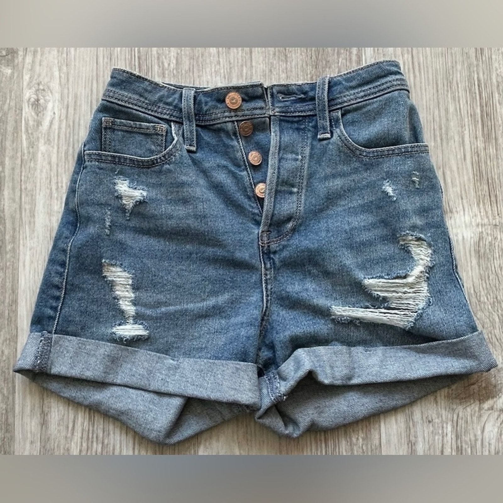 Hollister Hollister | Ultra High Rise Distressed Denim Shorts | 00 Size 24" / US 00 / IT 34 - 1 Thumbnail