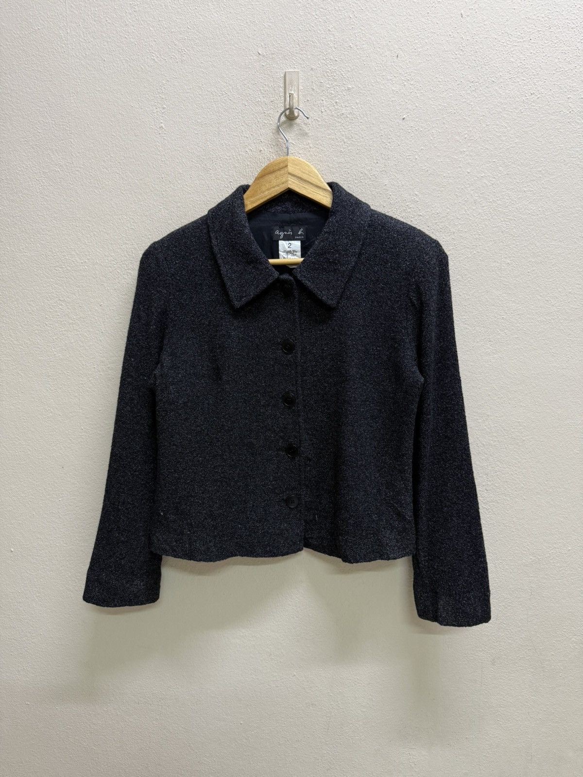 agnes b. Agnes B. Charcoal Black Light Tweed Jacket Button Up Size S / US 4 / IT 40 - 21 Thumbnail