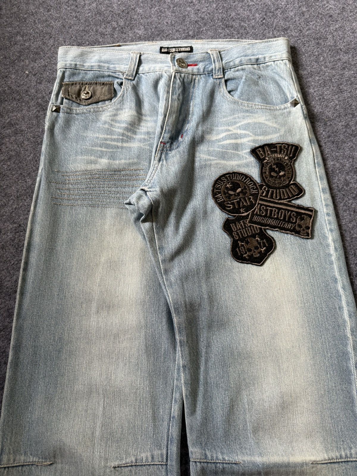 Hysteric Glamour × Japanese Brand × PPFM Ba-tsu Studio Japan Studded Patched Loose Straight Jeans Size US 29 - 6 Thumbnail