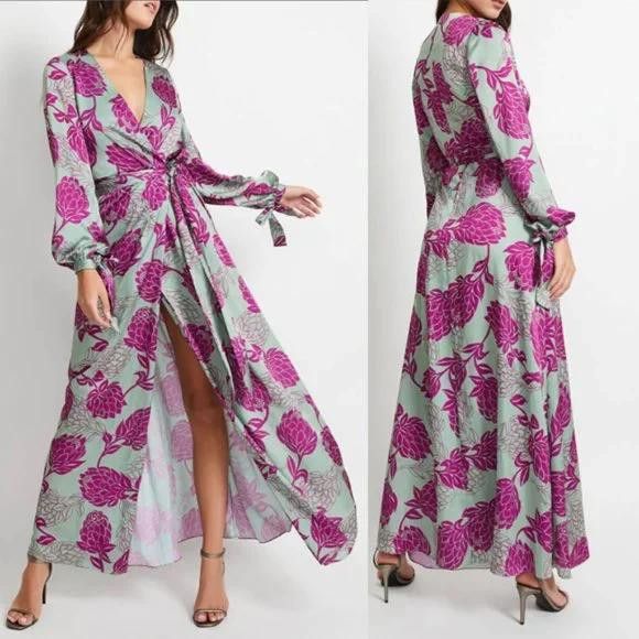 Designer PATBO | Celia Long Sleeve Maxi Wrap Dress | Aqua | 2 | NWT Size XS / US 0-2 / IT 36-38 - 4 Thumbnail