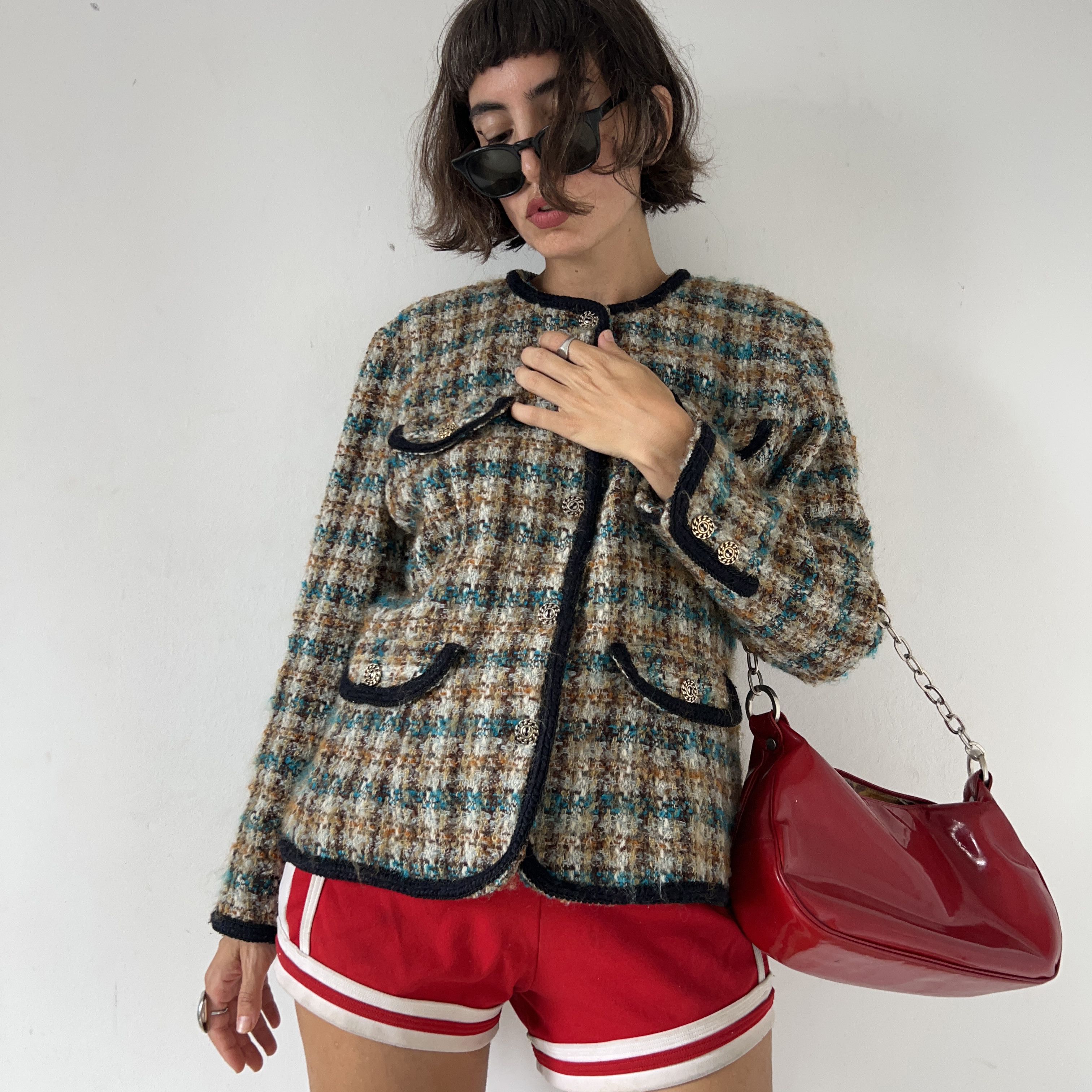 Vintage Vintage 90s Plaid Tweed Blazer Size L / US 10 / IT 46 - 1 Thumbnail