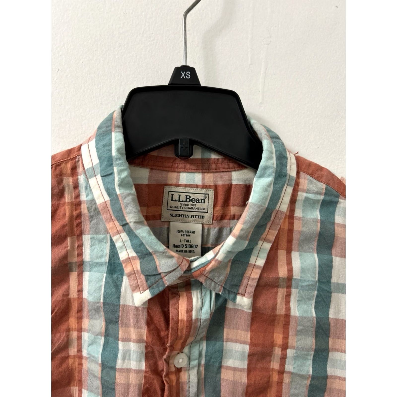 Vintage LL Bean Organic Cotton Shirt Mens Large Orange Plaid Button-Down S/S 510607 Size US L / EU 52-54 / 3 - 5 Thumbnail