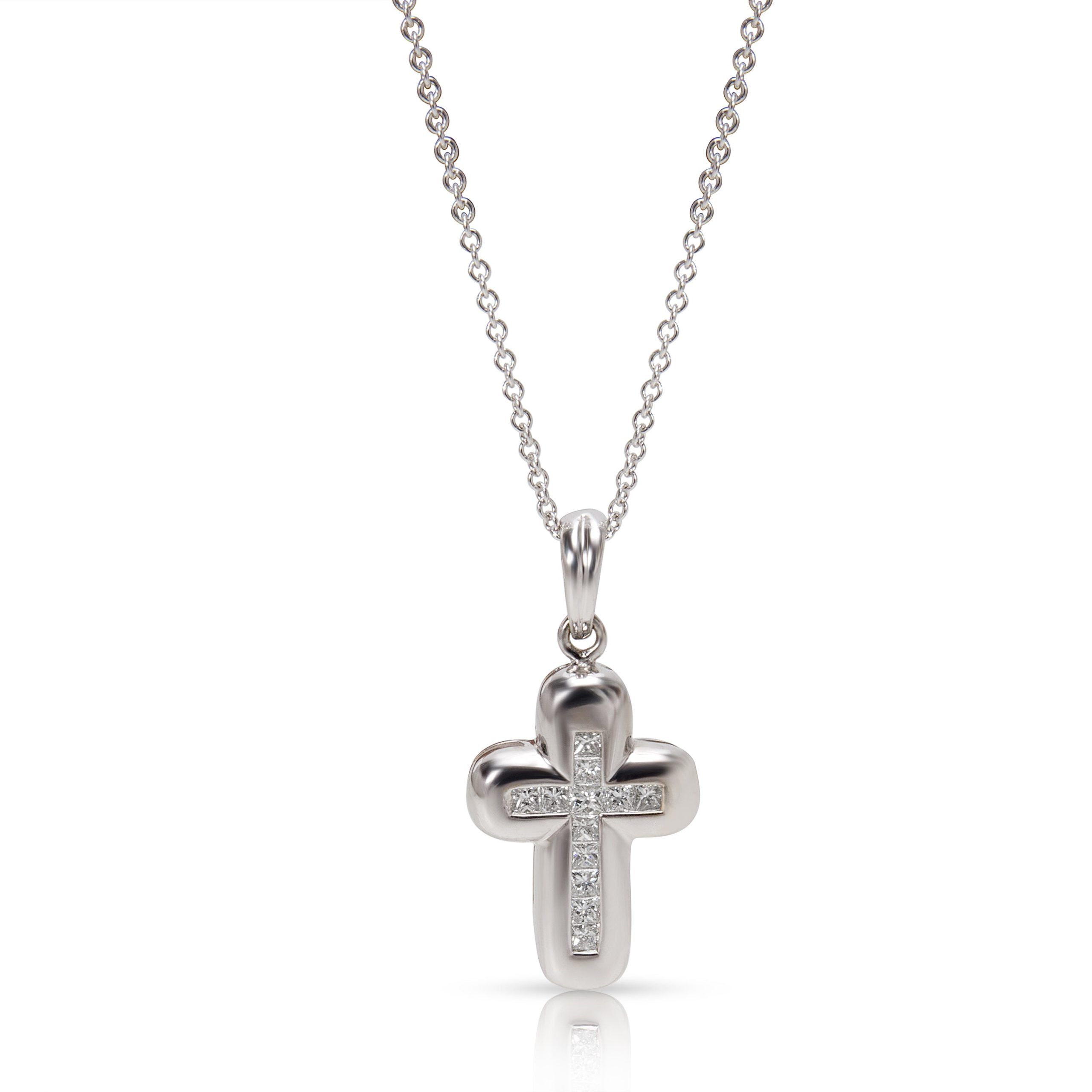 image of Louis Vuitton Princess Cut Diamond Cross Necklace In 18Kt Gold 0.25 Ctw, Women's