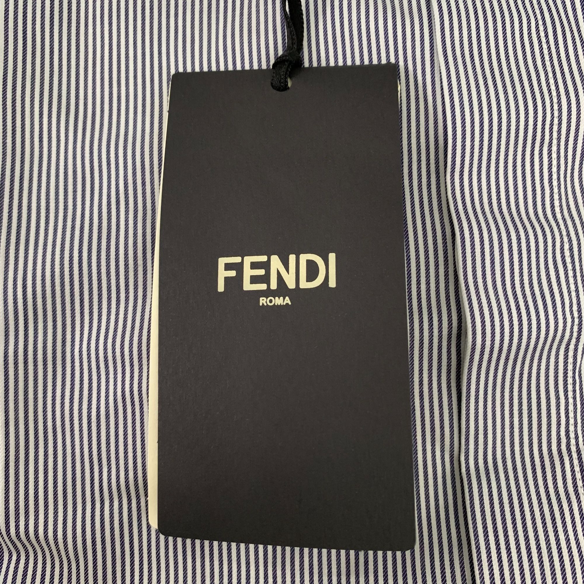 Fendi Fendi Mens Striped Blue Cotton Long Sleeve Shirt With Logo E Size S / US 4 / IT 40 - 4 Thumbnail