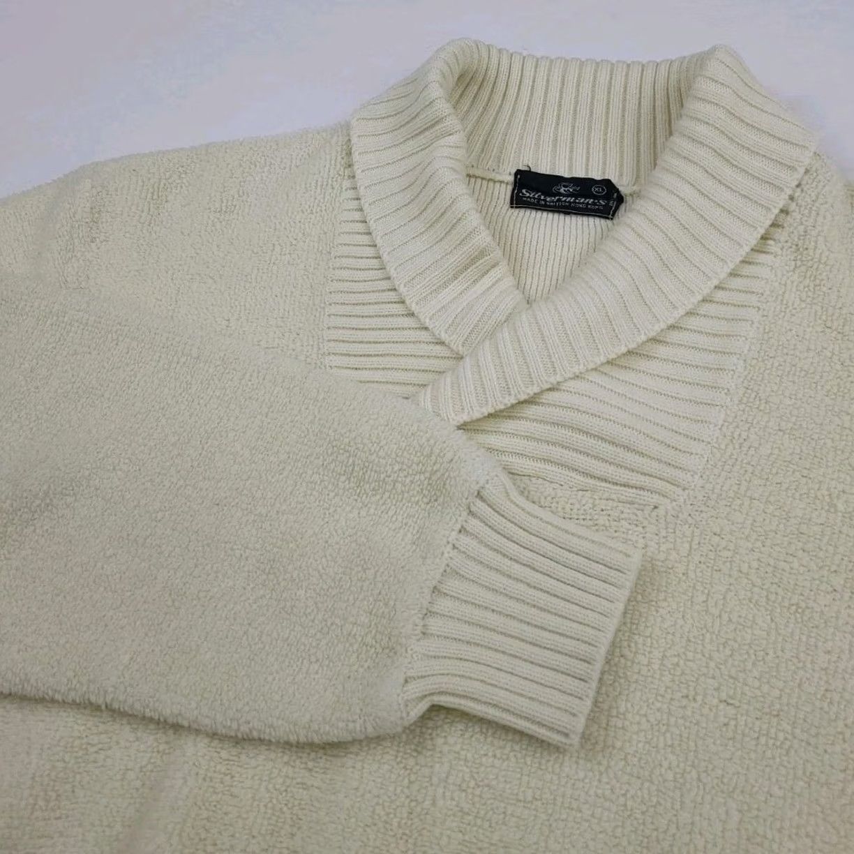 Vintage VINTAGE Silvermans Sweatshirt Pullover Shawl Collar Knit Terry USA 70s 70s White Size S/M Men Mens Size US S / EU 44-46 / 1 - 2 Thumbnail