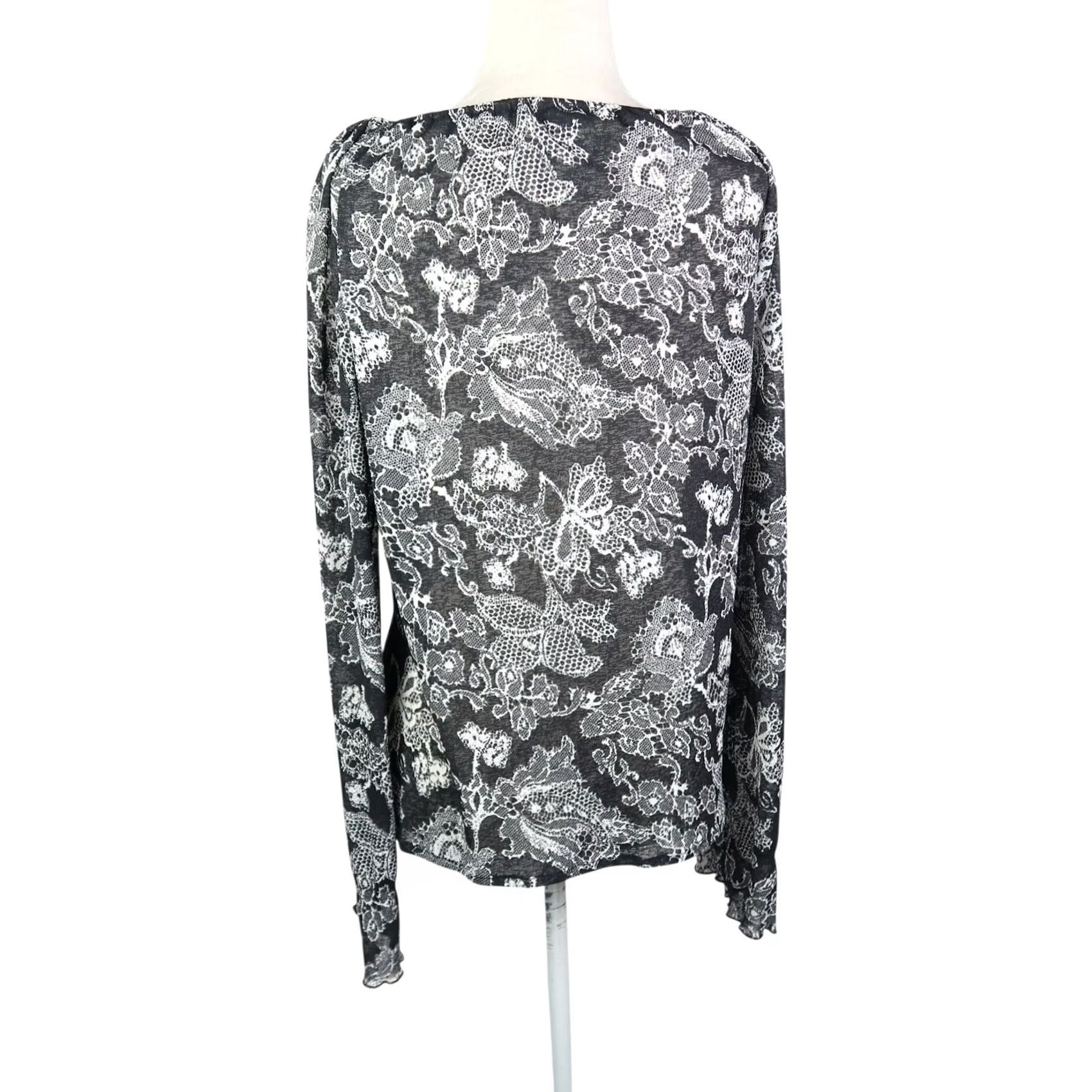 FRED VINTAGE Fred David Blouse L Black White Lace Print Boho 90s Sheer Top Womens Size L / US 10 / IT 46 - 4 Thumbnail