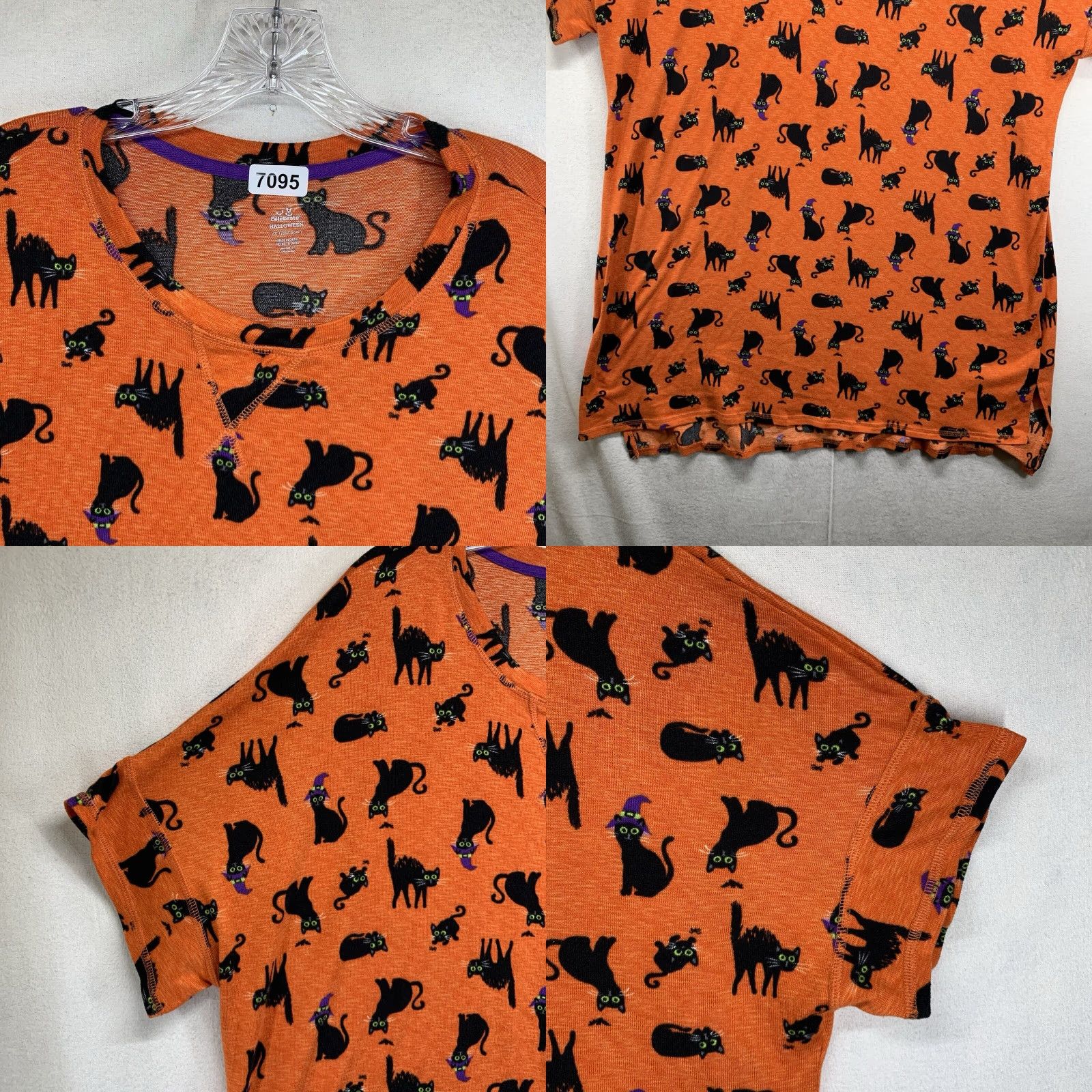 Vintage Halloween Women’s 2X Top Black Cat Print All Over Cute Sleep Shirt Skirt Stretch Size XXL / US 16-18 / IT 52-54 - 8 Thumbnail