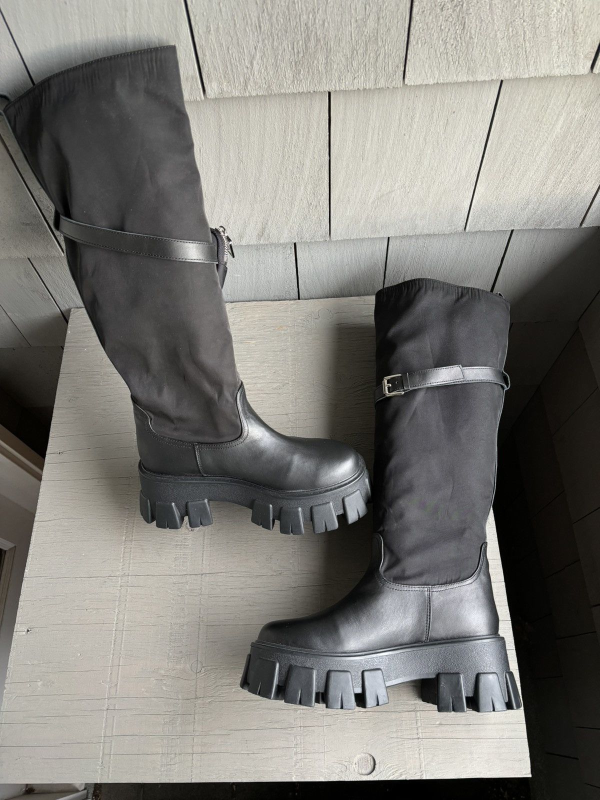 Japanese Brand × Other Tall Combat Boots Prada Monolith Style Military Cargo Leathe Size US 5 / IT 35 - 11 Thumbnail