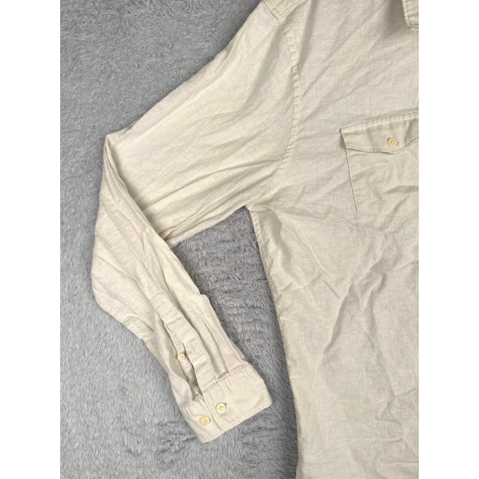 Calvin Klein VINTAGECalvin Klein Shirt Men Large Beige Cotton Blend Button Pocket Long Sleeve READ Size US L / EU 52-54 / 3 - 3 Thumbnail