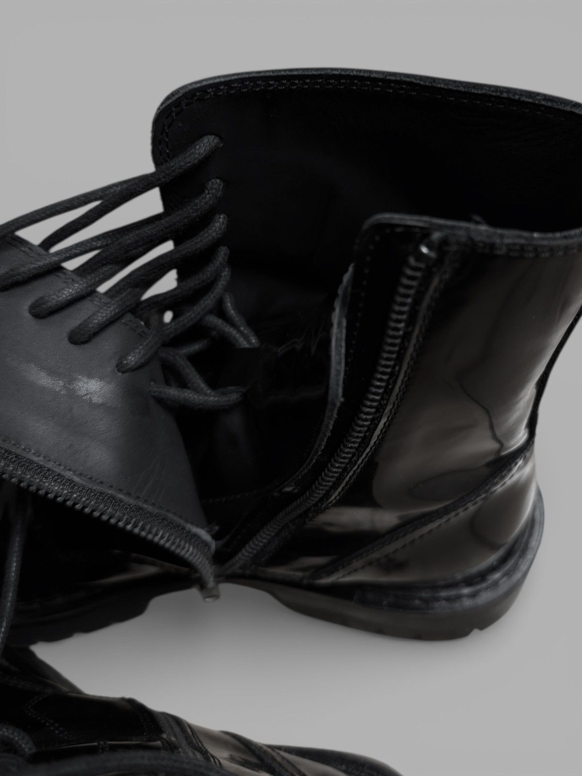 Ann Demeulemeester FW2014 Ann Demeulemeester Patent Leather Combat Biker Boots Size US 9 / EU 42 - 13 Thumbnail