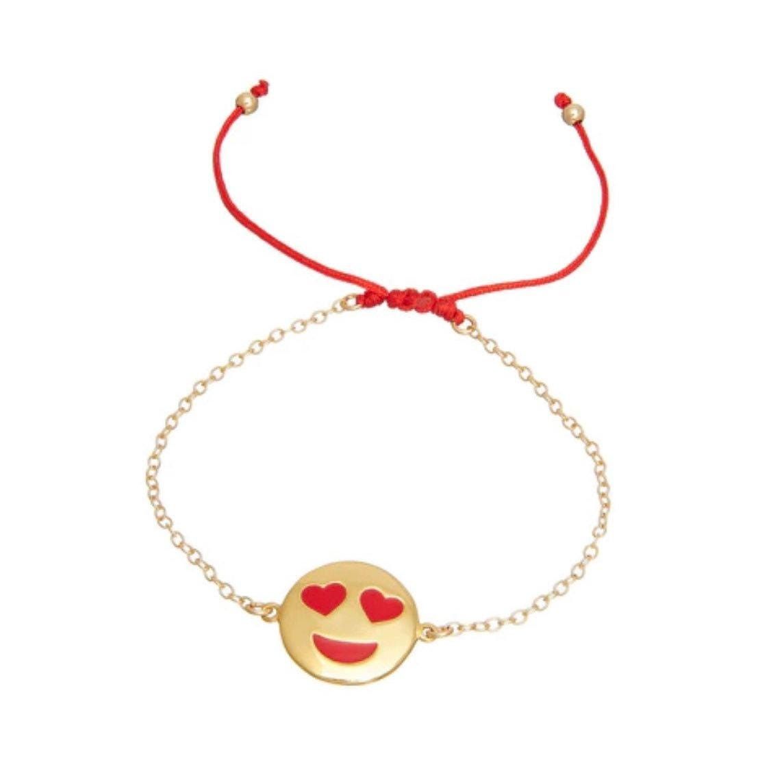 Other New Emoji Heart Eyes Sterling Silver 14K Gold Enamel Bracele Size ONE SIZE - 1 Thumbnail