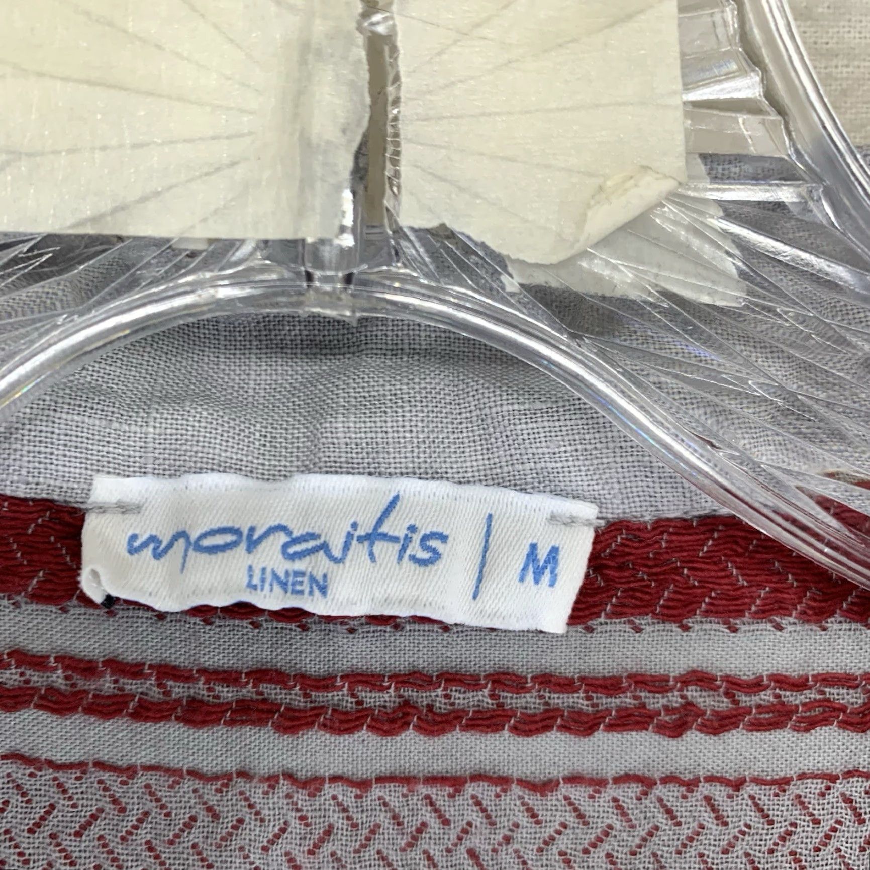 Vintage VINTAGE Moraitis Linen Women's Dress Shirt Dress Casual Bohemian Geometric Embroidered Knee Length Spring Summer Medium Gray Women Size M / US 6-8 / IT 42-44 - 4 Thumbnail