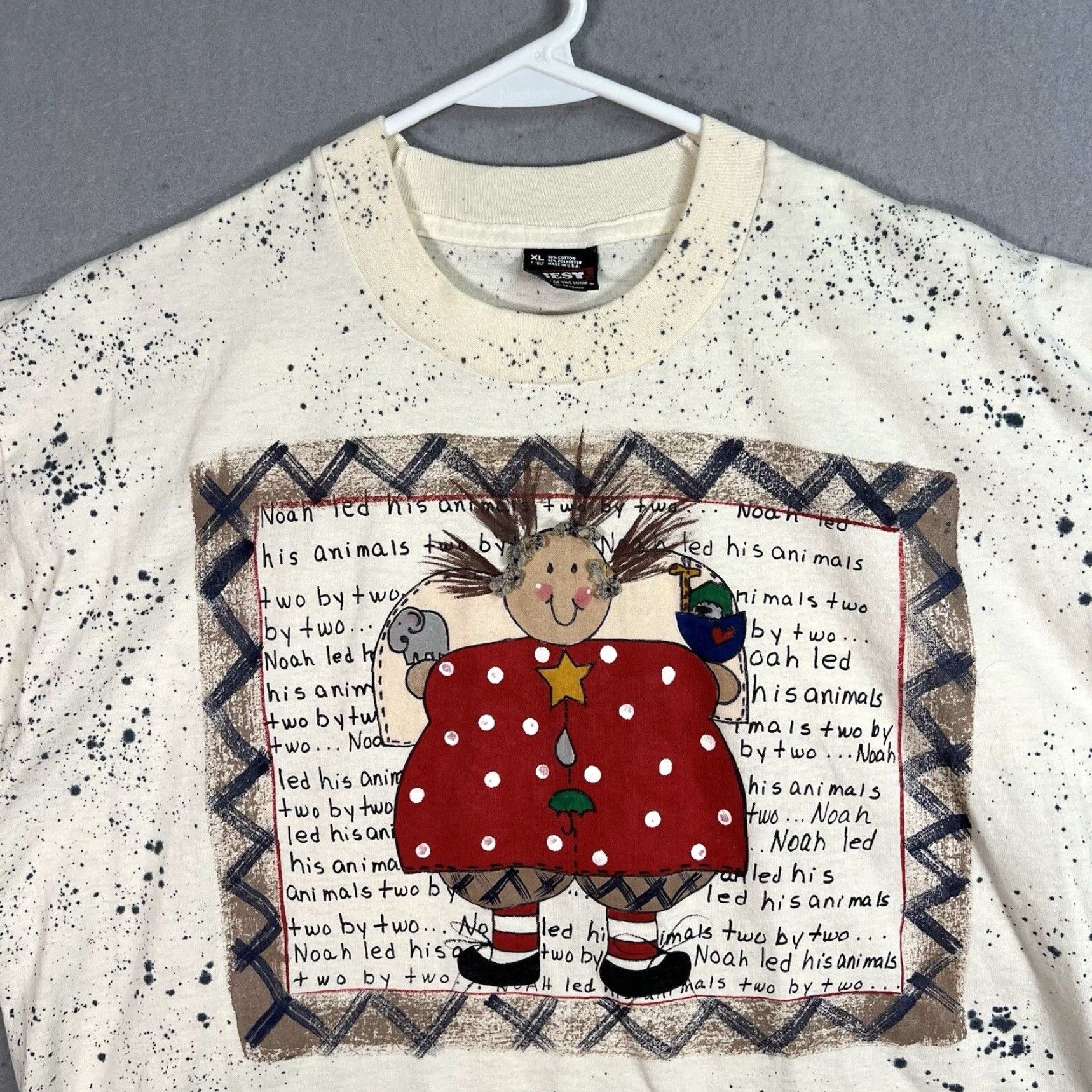 Fruit Of The Loom VINTAGE 1990s Drawn Art T Shirt Adult XL White Men's Graphic Tee Cotton Blend Made in USA Size US XL / EU 56 / 4 - 2 Thumbnail