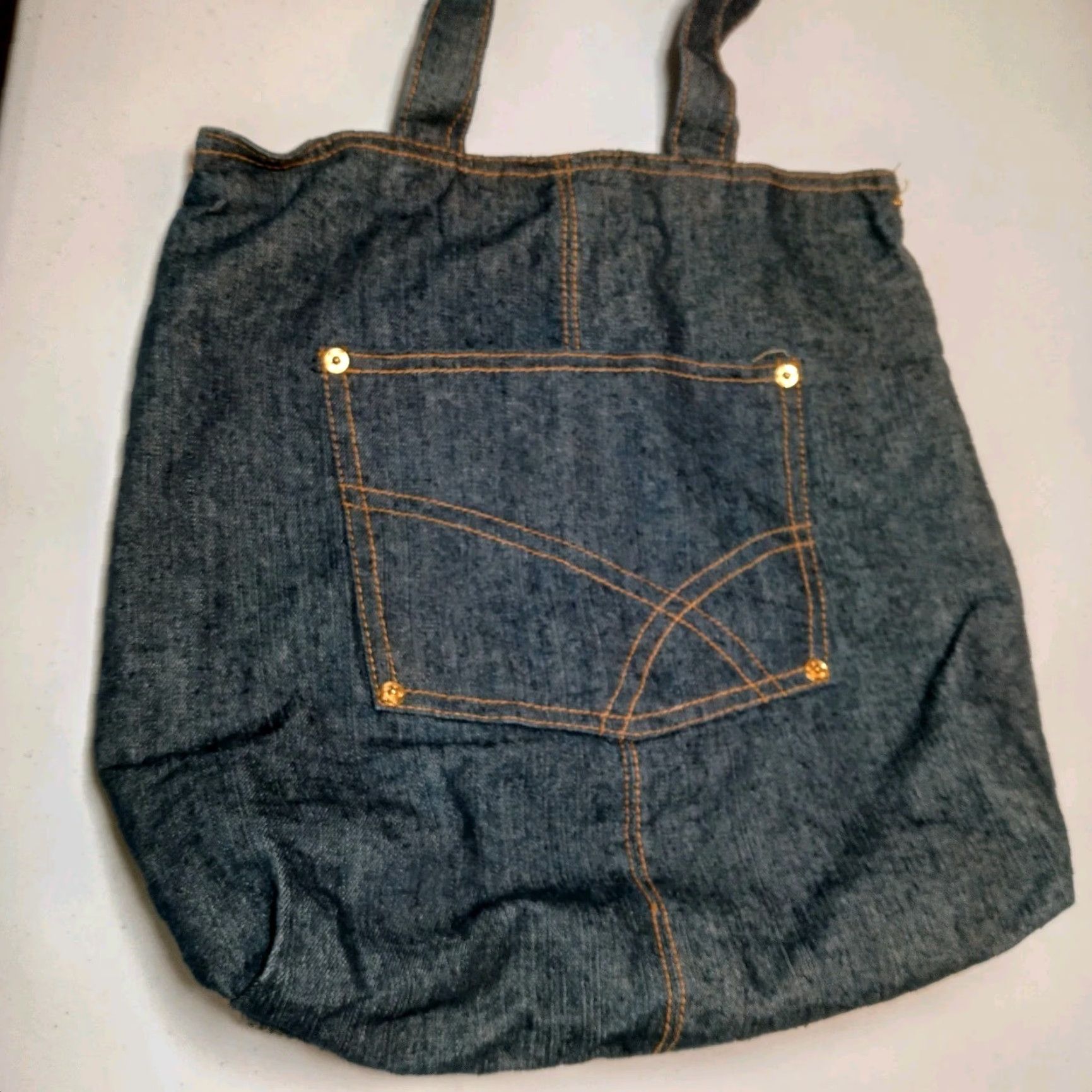 Market Blue Jean Denim Tote Bag Dark Wash Cotton Shopping Market Classic Retro Indigo Size 32" / US 10 / IT 46 - 3 Thumbnail