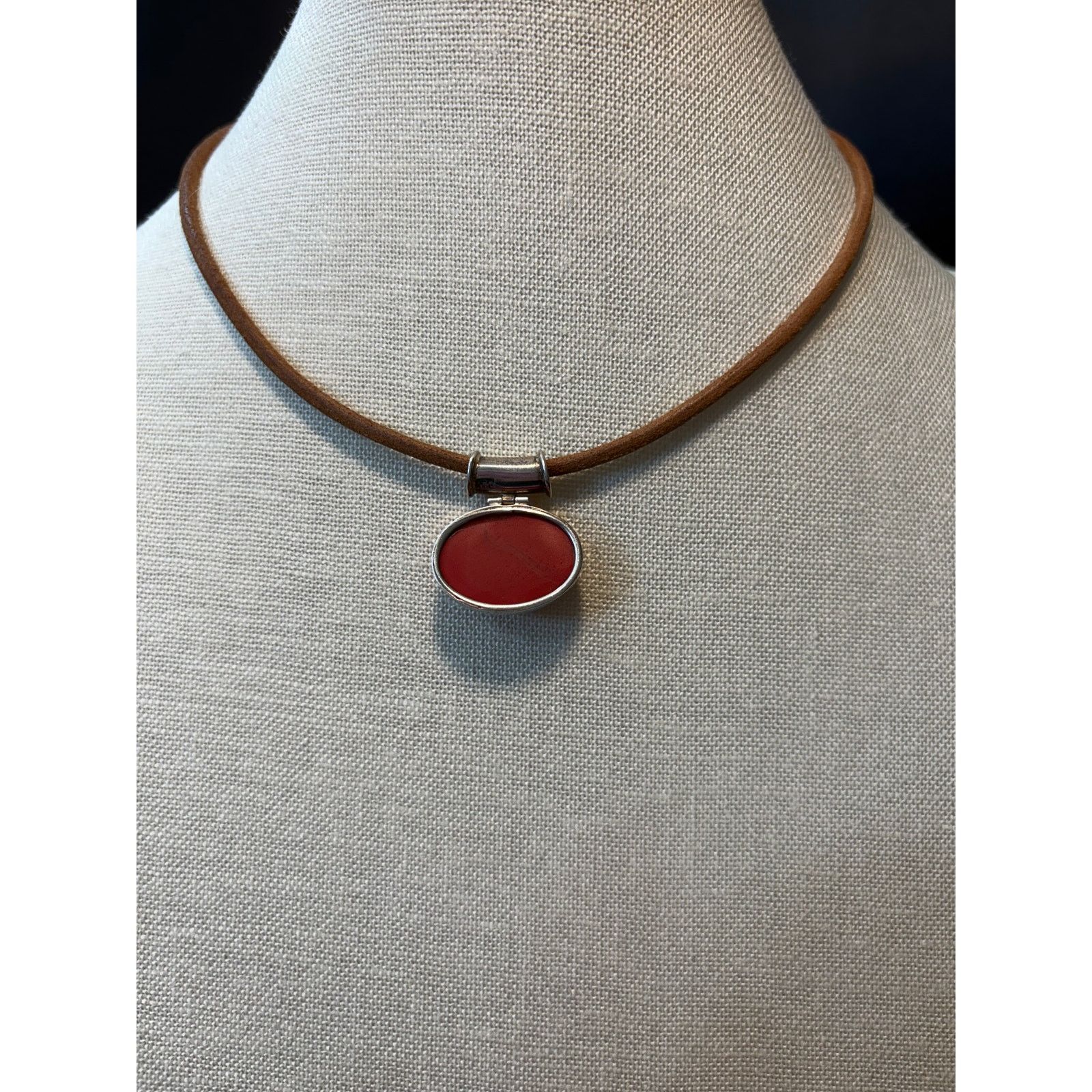 Other Sterling Silver Cinnabar Pendant Necklace on Leather Cord Size ONE SIZE - 3 Thumbnail