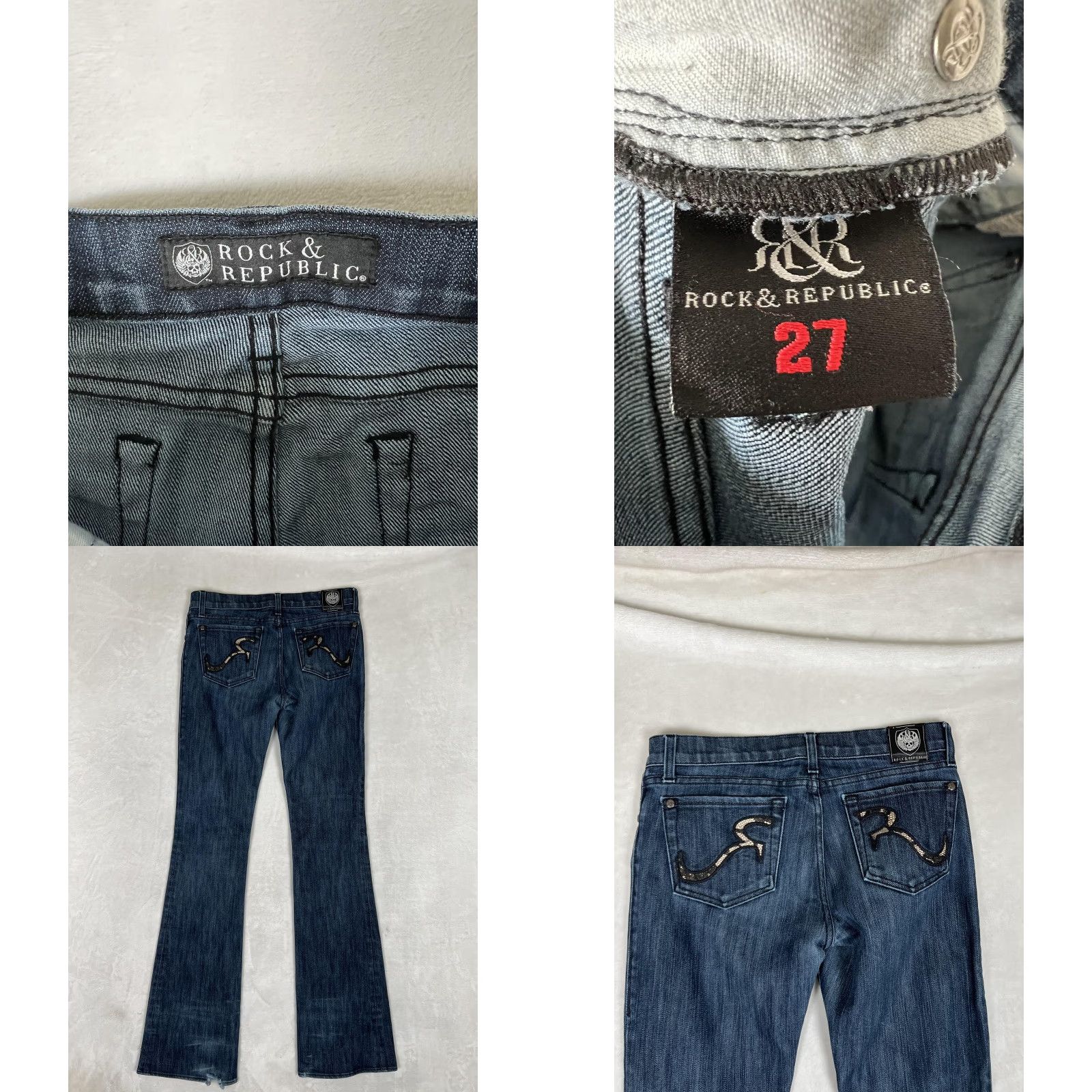Vintage Rock & Republic Jeans Womens 27 Dark Wash Bootcut Embellished Pockets Denim Size 27" / US 4 / IT 40 - 8 Thumbnail