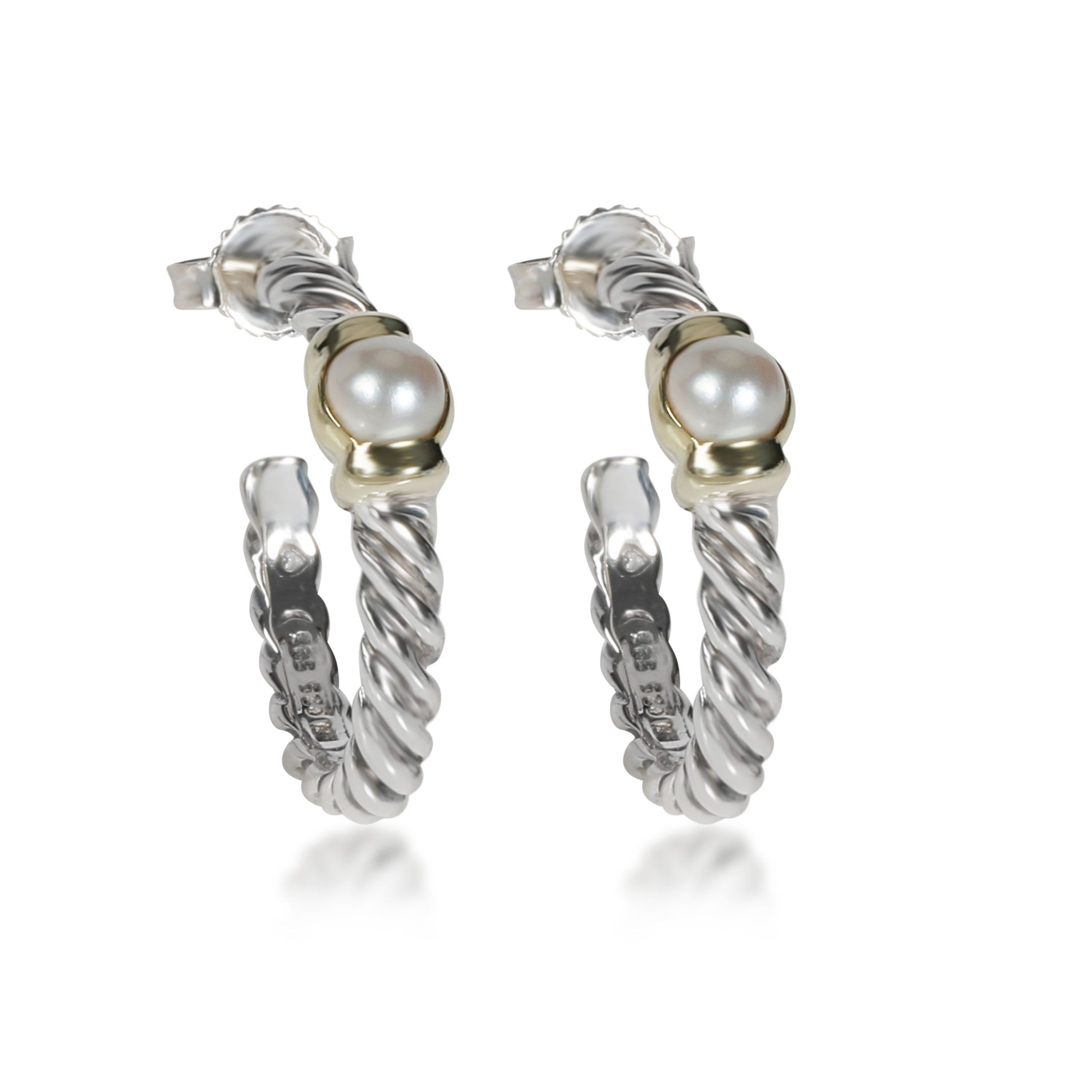 David Yurman Cable Pearl Hoop Earring in 14K Yellow Gold/Sterling Silver