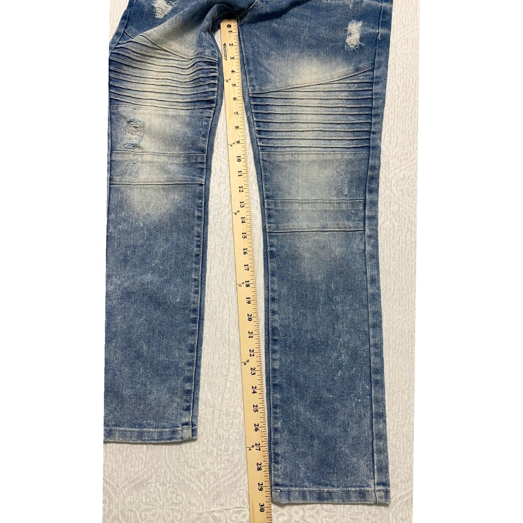 Vintage WT02 Moto Biker Jeans Men's 30x30 Blue Slim Stretch Distressed Denim Button Zipper Pockets 5-Pocket Men Jeans Size US 30 / EU 46 - 7 Thumbnail