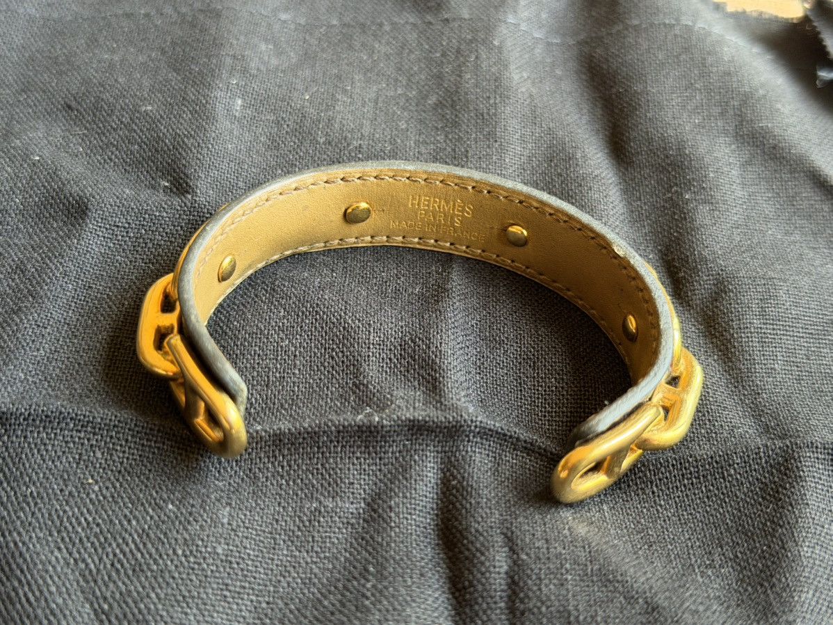 Hermes Hermes black leather and gold sailor link cuff Size ONE SIZE - 4 Thumbnail