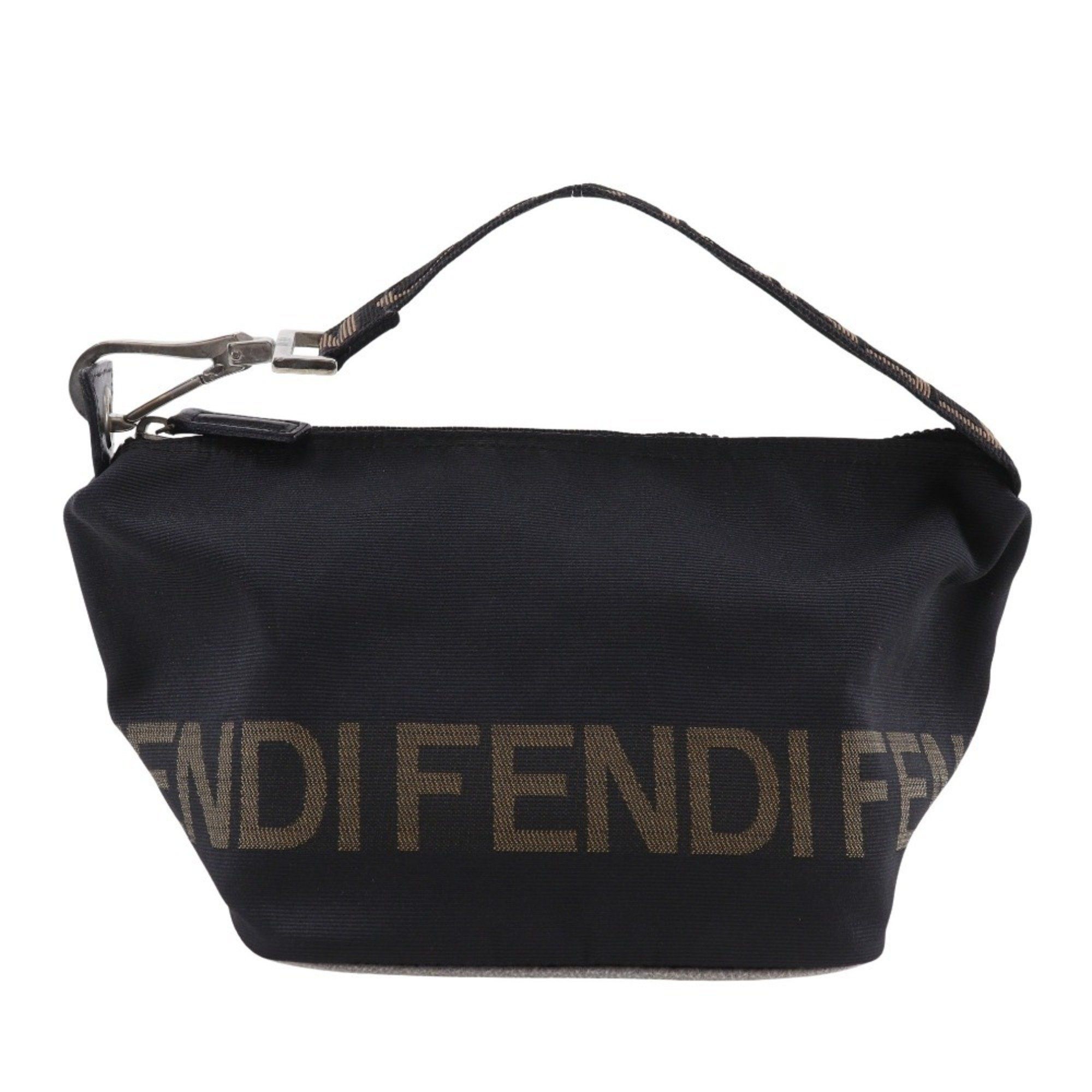 Fendi logo handbag one-handle nylon canvas black zipper women's