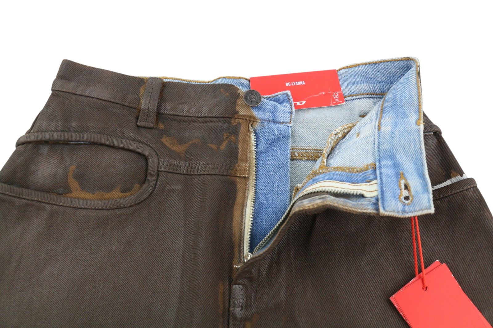 Diesel DE-LYANNA 0EIAC W26 Brown Coated Denim Zip Mini Skirt 41311 Size 26" / US 2 / IT 38 - 4 Thumbnail