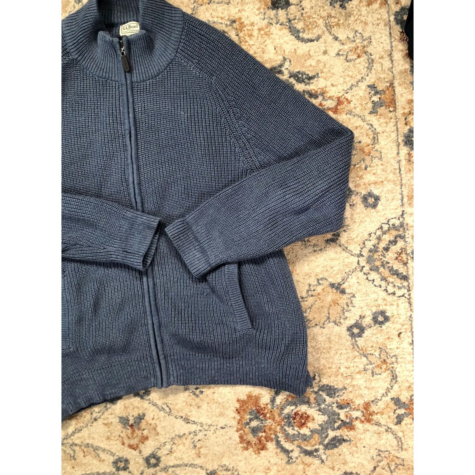 Vintage L.L.Bean Sweater Mens 2XL Blue Full Zip Mock Neck Cotton Knit Cardigan Pockets Size US XXL / EU 58 / 5 - 4 Thumbnail