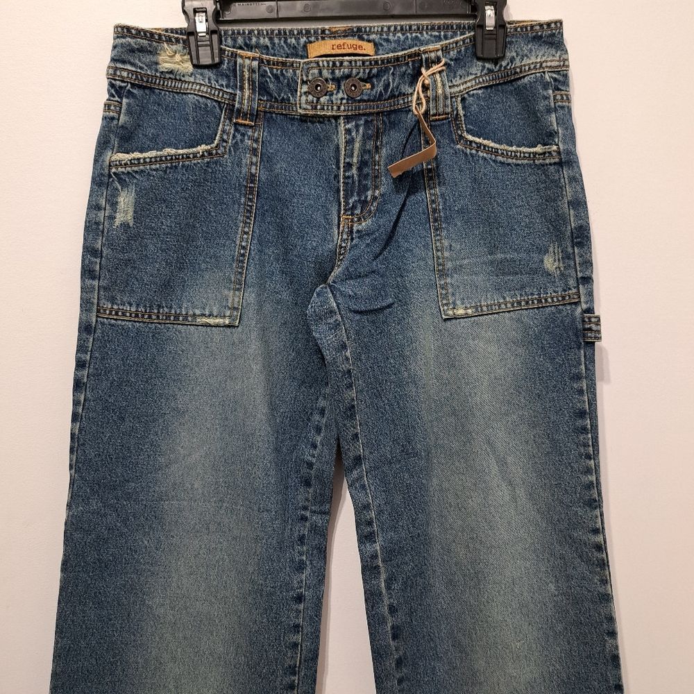 Other Refuge Y2K Cargo Cotton Distressed Wide Leg Raw Hem Jeans S Size 32" / US 10 / IT 46 - 13 Thumbnail