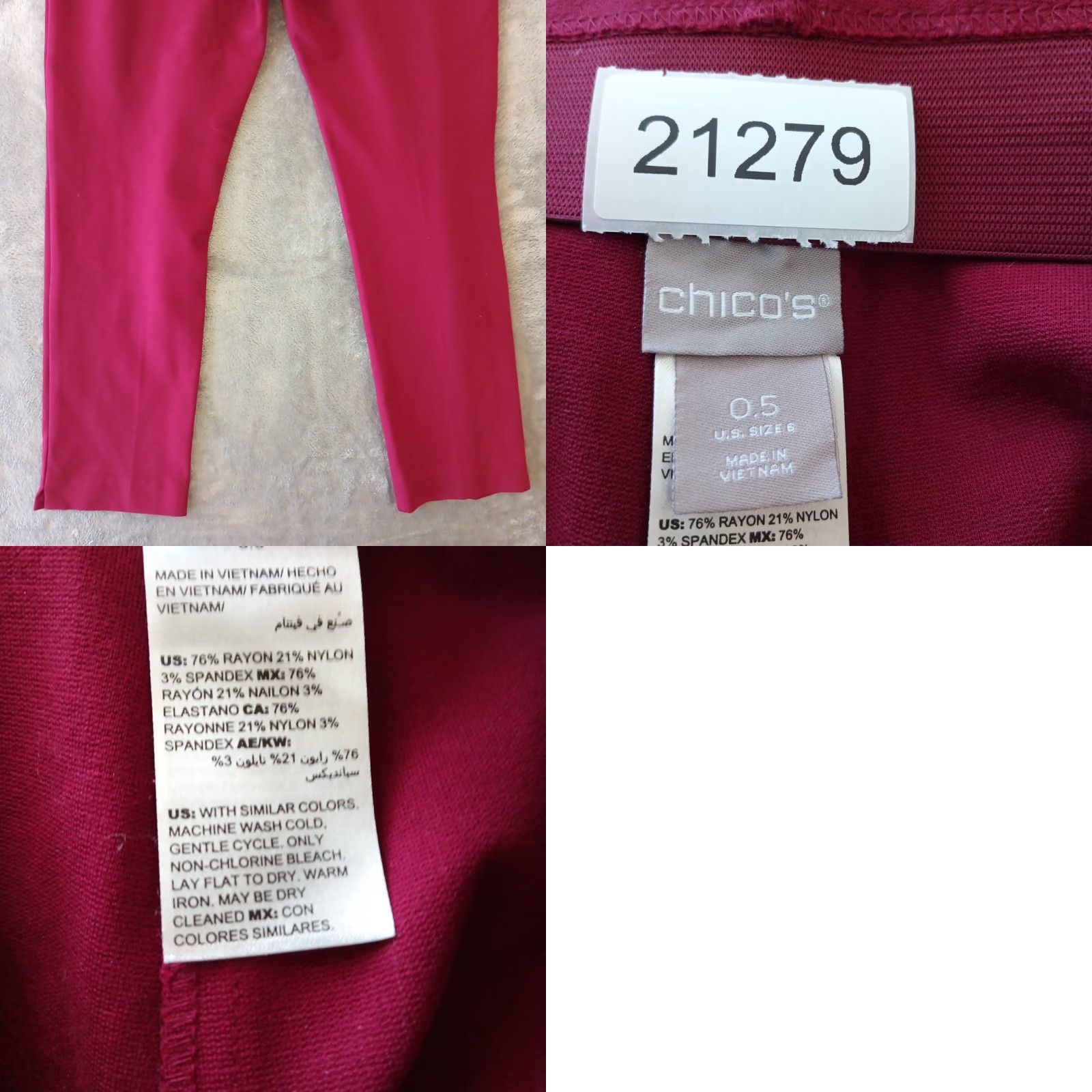 Vintage Chico's Pants Womens Ankle Straight Size 6 Red Wine Pull On Stretch 30x27 Mid Rise Size 28" / US 6 / IT 42 - 8 Thumbnail
