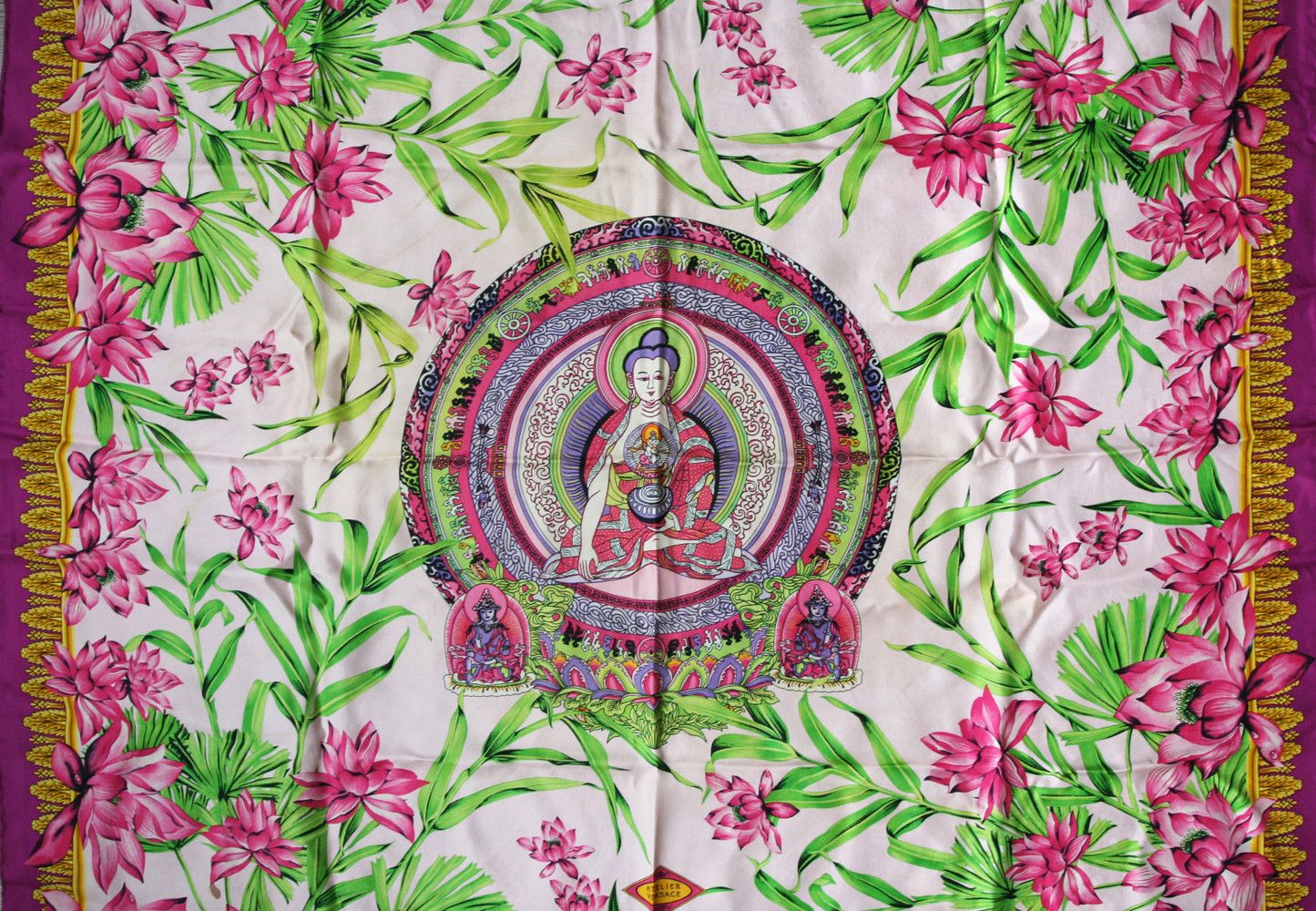 Versace Vintage Versace Italy Buddha Floral Print Silk Luxury Scarf Size ONE SIZE - 2 Thumbnail