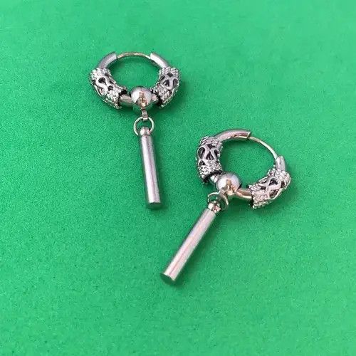 Designer × Jewelry 925 Silver Plated Circle Bar Dangle Drop Earrings for Men Size ONE SIZE - 3 Thumbnail