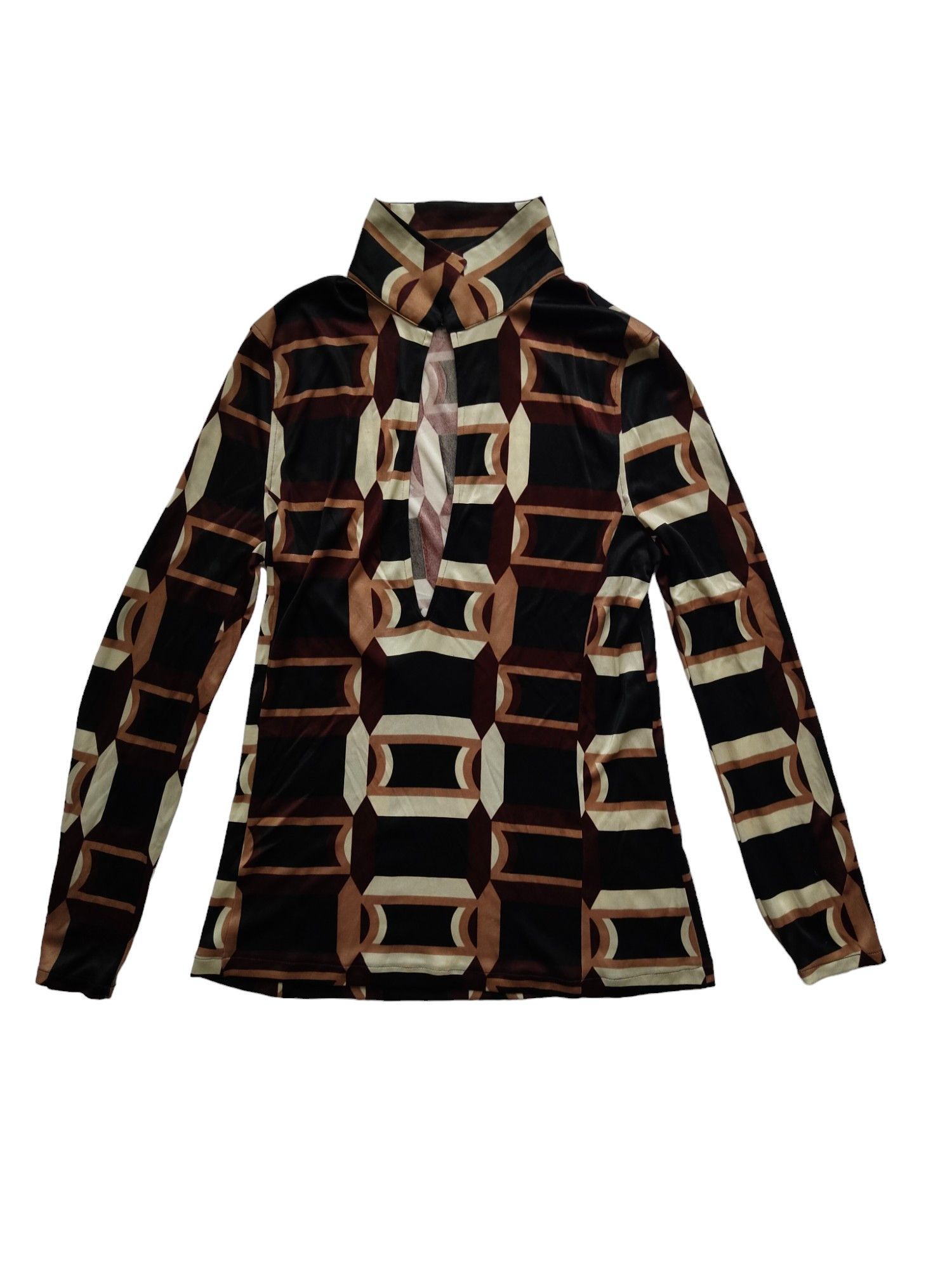 Costume National Costume National Brown Tone Retro Print Low-V Blouse Size M / US 6-8 / IT 42-44 - 1 Thumbnail