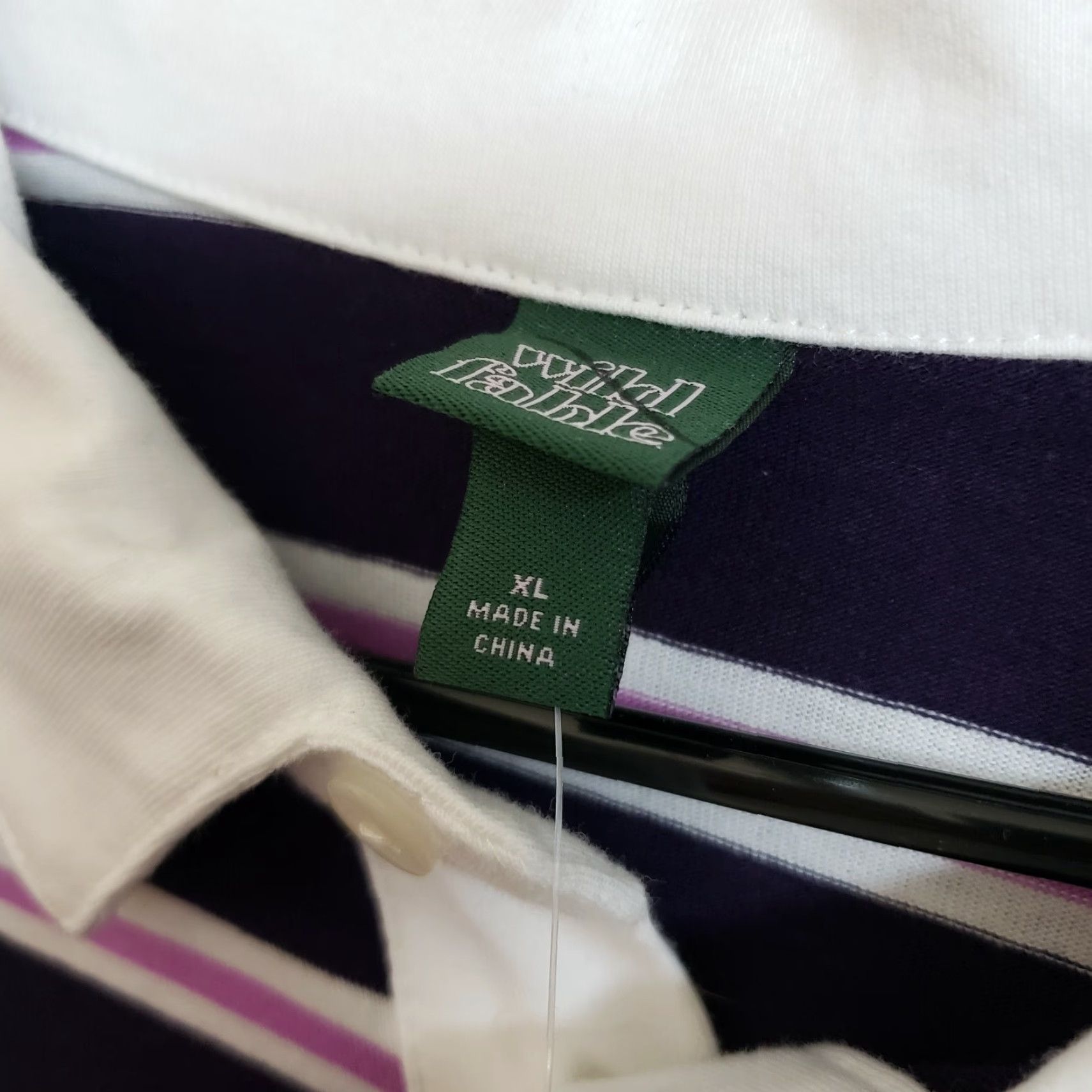 Vintage Wild Fable Womens Long Sleeve Polo Sz XL Purple White Striped Cotton Raw Hem Size XL / US 12-14 / IT 48-50 - 6 Thumbnail