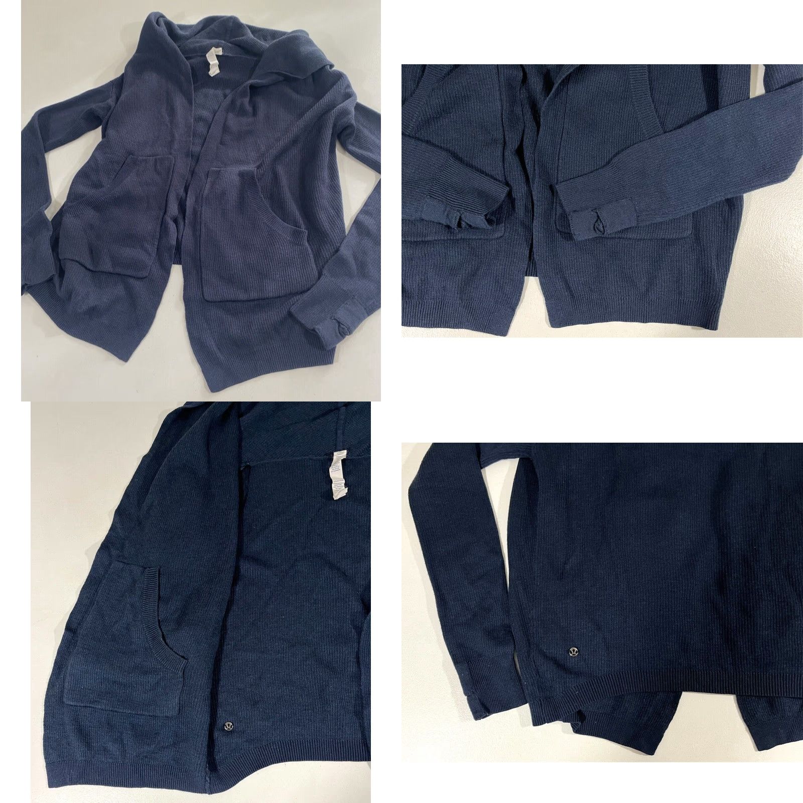 Lululemon VINTAGE Women's Lululemon Knit Wrap Open Front Cardigan Hooded Sweater Navy Sz 2 Size XS / US 0-2 / IT 36-38 - 8 Thumbnail