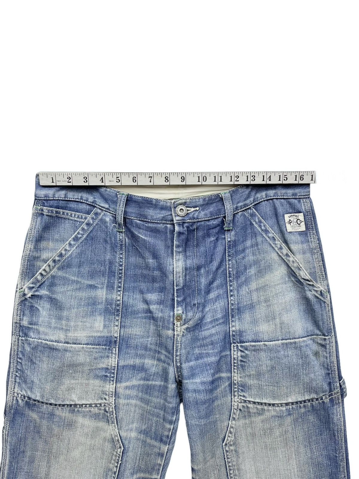 Craftsman FYE🔥90’s SURPLUS Double Knee Carpenter Natural Faded Denim Size US 33 - 13 Thumbnail