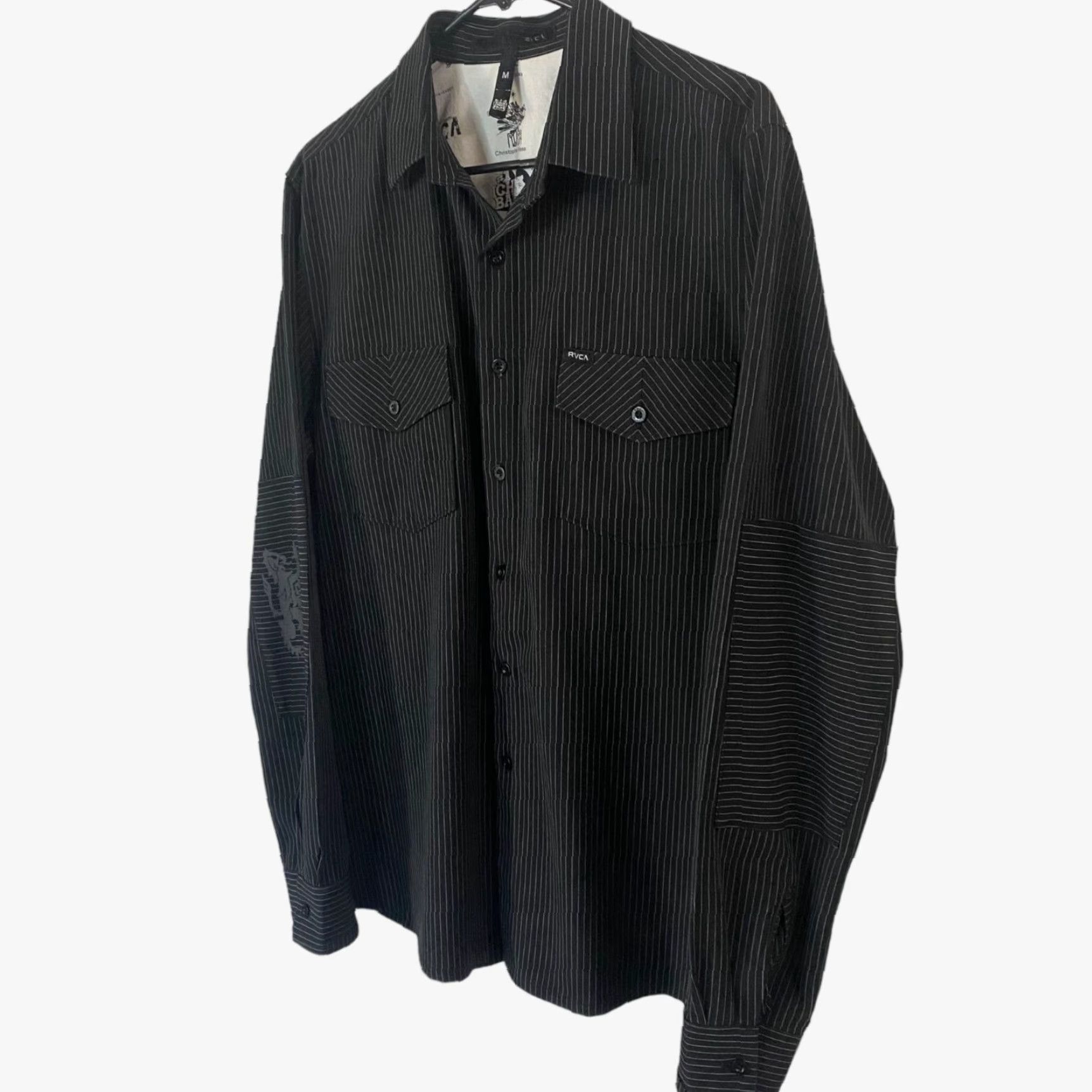 RVCA RVCA by PM Tenore Pinstripe Button-Up Shirt Men's Medium Black Long-Sleeve Shirt Size US M / EU 48-50 / 2 - 2 Thumbnail