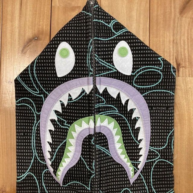 Bape 💫Glow in the dark💫 BAPE TEXT CODE CAMO Shark Full Zip Hoodie Size US XL / EU 56 / 4 - 4 Thumbnail