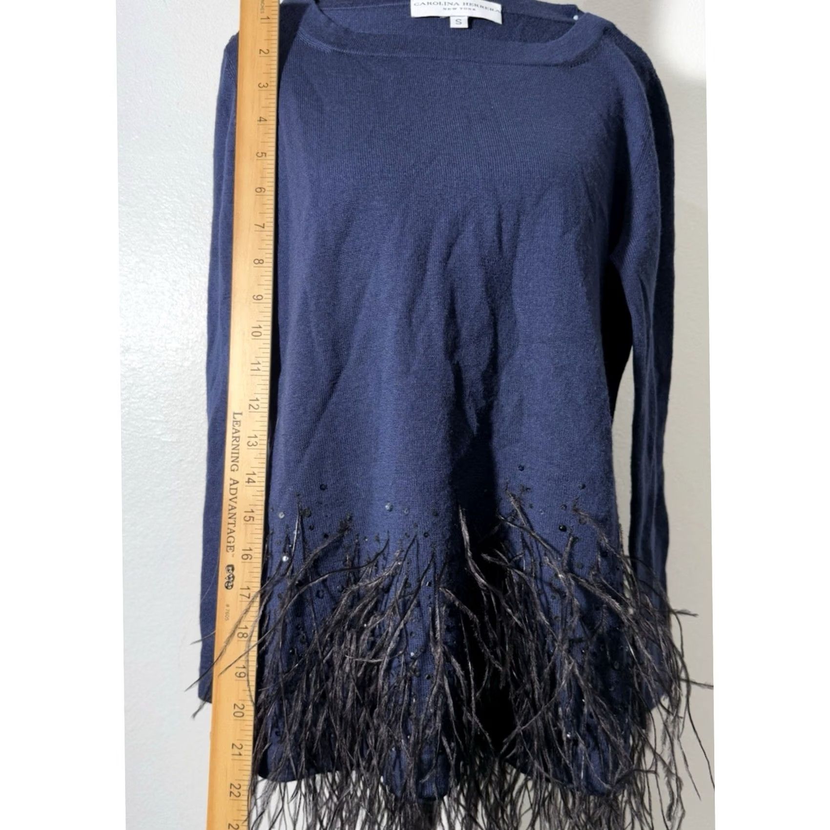 Carolina Herrera CAROLINA HERRERA NEW YORK Blue Virgin Wool Feather Trim Sweater S Womens Size S / US 4 / IT 40 - 7 Thumbnail
