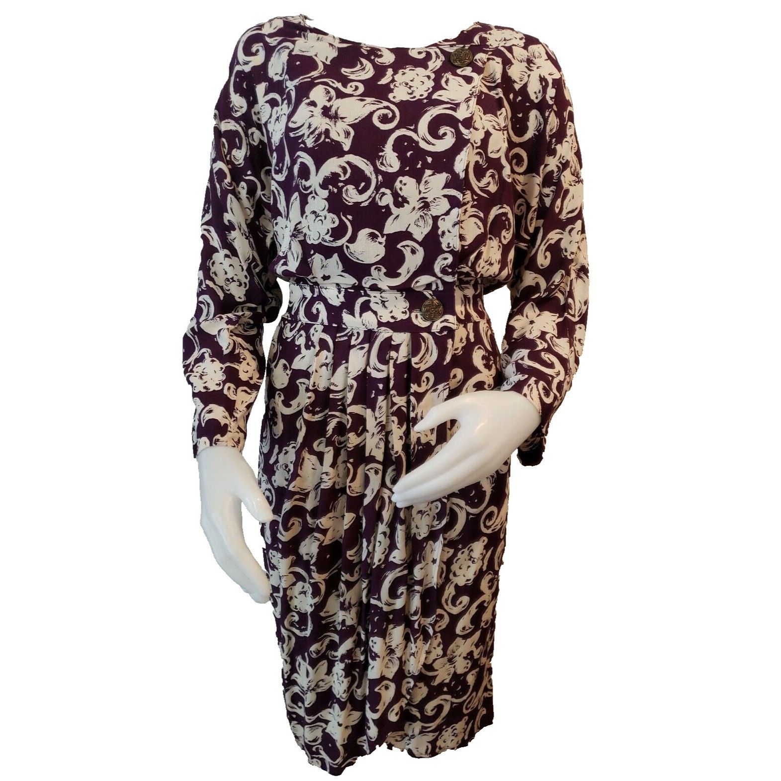 Vintage Vtg Blouson Dress Womens Sz 8 Purple Floral Surplice Long Sl Size M / US 6-8 / IT 42-44 - 1 Thumbnail