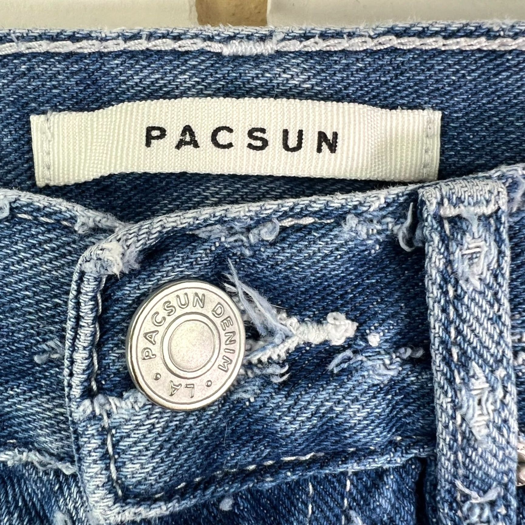 Pacsun PacSun Jeans Women's Juniors 23 Straight Denim High Rise 30in Blue Distressed 90s Grunge Bohemian Size 40" / US 18 - 6 Thumbnail